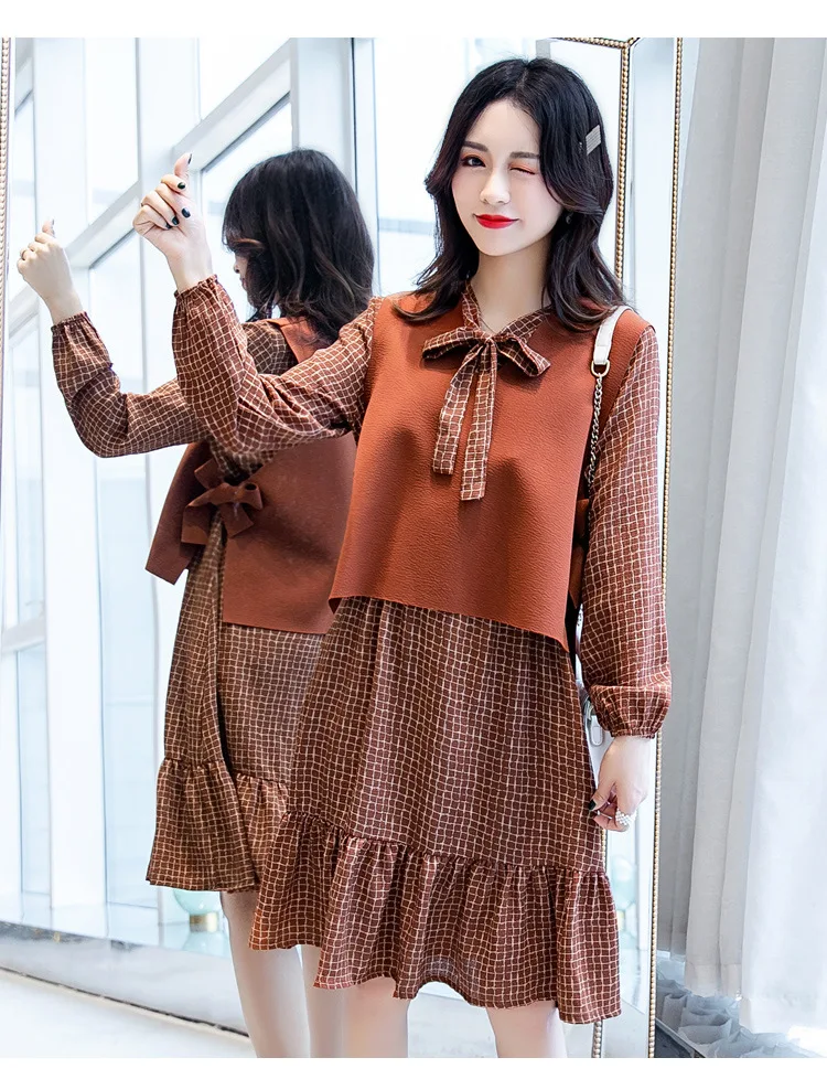 Fashion Womens Breastfeeding Dresses Autumn Winter Maternity Pregnant Nursing Dress 2 Pcs Long Sleeve Ruffles Pregnancy Clothes (15)