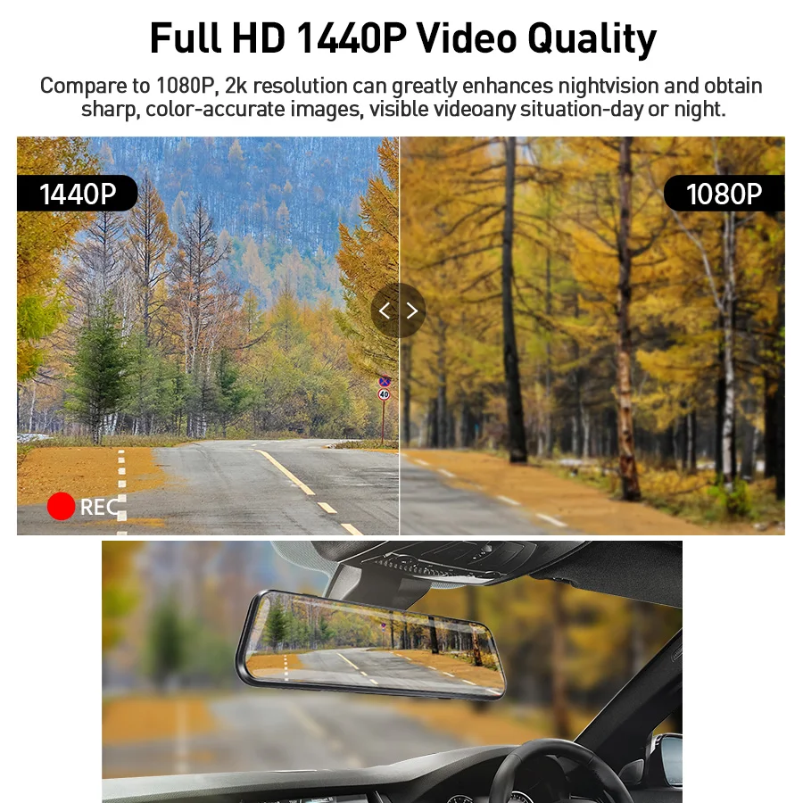 E ACE 2K Dash камера 10 0 дюймов потоковое медиа зеркало заднего вида FHD 1440P