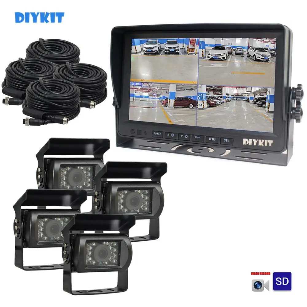 

DIYKIT 9inch AHD IPS Split QUAD Car HD Monitor 1080P AHD IR Night Vision Rear View Car Camera Waterproof Video Recording