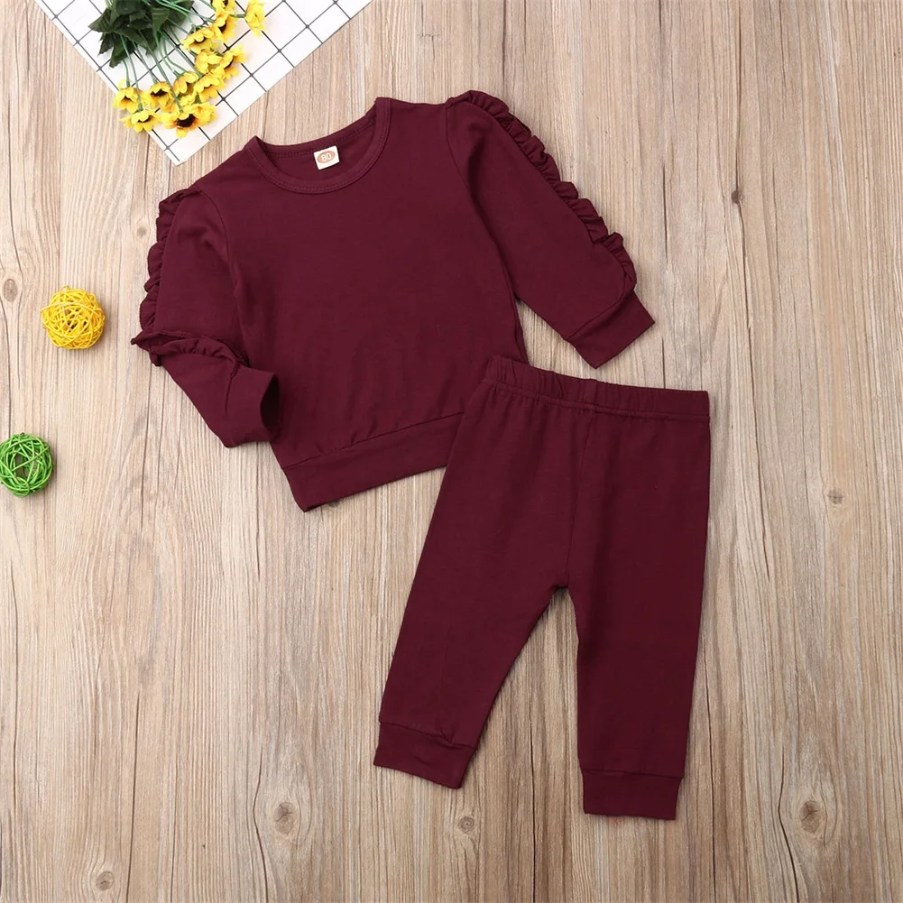 Свитер с оборками для новорожденных мальчиков и девочек+ штаны; однотонная осенняя одежда с длинными рукавами для малышей; 3 цвета