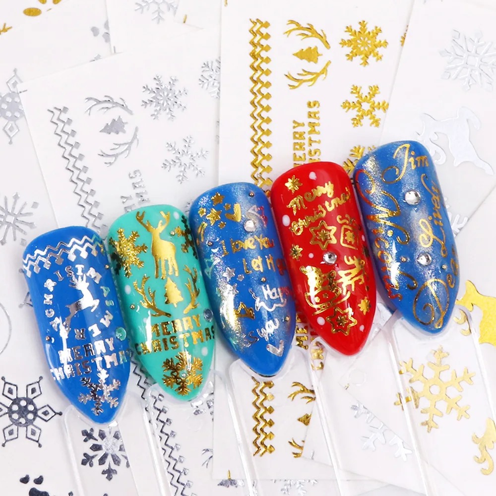 

1 Sheet Gold Silver Nail Water Decals Christmas Halloween Deer Snow Mixed Pattern Transfer Sticker DIY Design Decorations