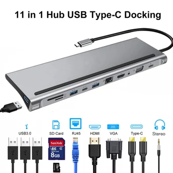 

PINZHENG 11-In-1 USB Type C HUB To 3.0 USB HDMI VGA RJ45 USB 3.0 HUB For MacBook Pro Accessories USB Splitter USB-C HUB Adapter