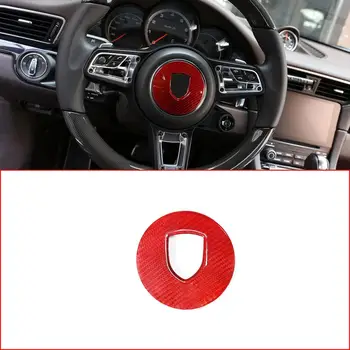 

For Porsche 911 718 Cayenne Macan Panamera Red 100% Real Carbon Fiber Steering Wheel Decoration Panel Cover Trim Car Accessories