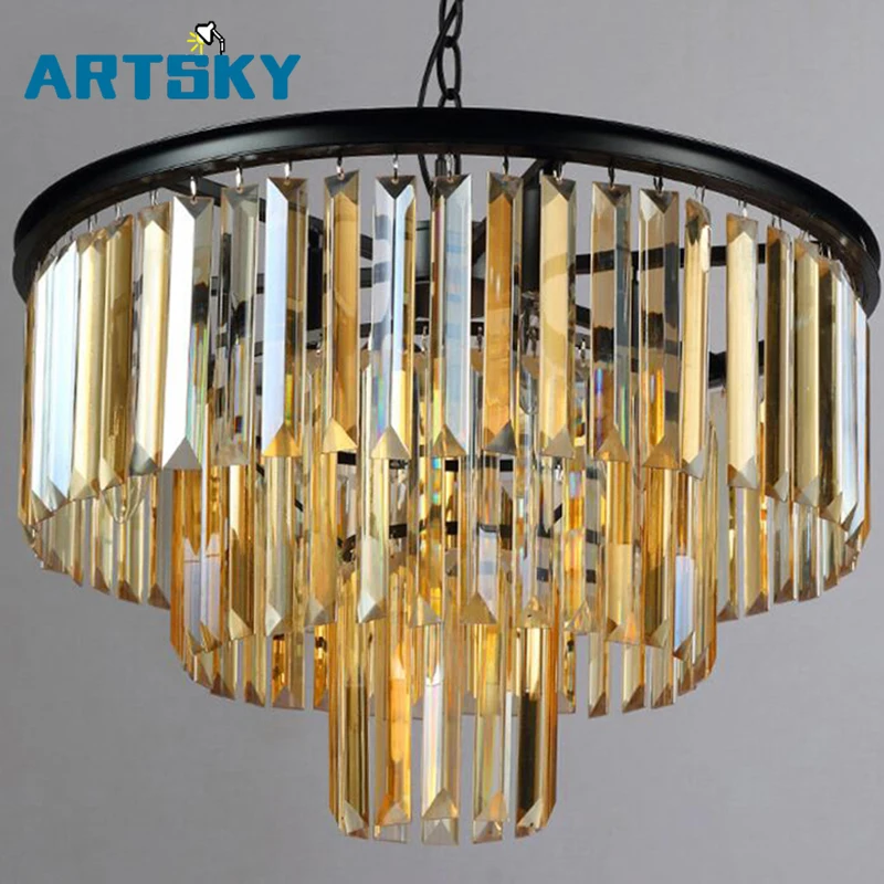 Modern Luxury Large Smoke Gray /Clear Crystal Chandelier Lighting for The Living Room