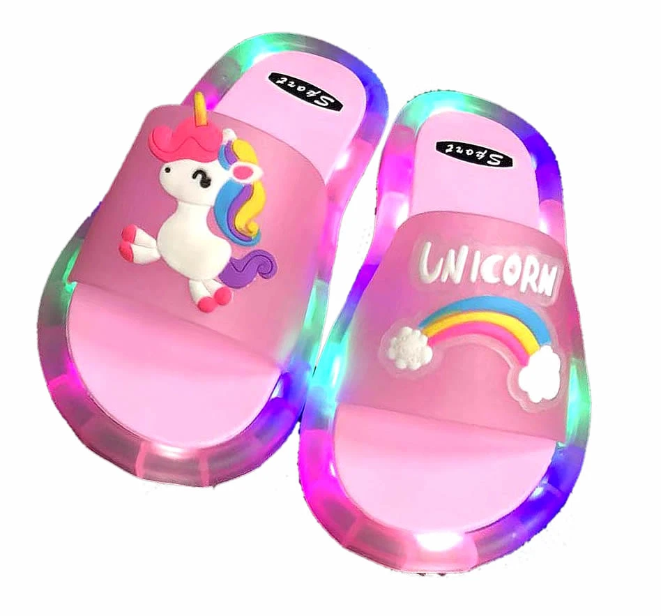 Sandalias de unicornio para niñas y niños pequeños, chanclas para chico, con luz LED para verano|Zapatillas| -