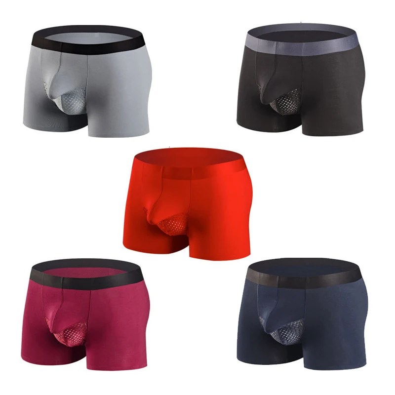Mens Boxers Underwear Sexy U Convex Big Penis Pocket Modal Seamless Men Boxershorts Breathable Mesh Scrotum Bag Male Underpants 6