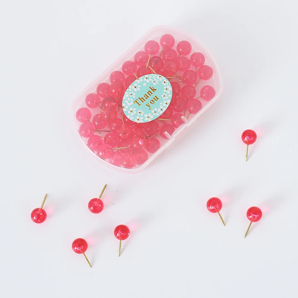 Push Pins TUTU 50 / box red and transparent round nails thumb pins board pins Photo Sketch nails Wall Office supplies H0575
