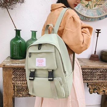 

Backpack Women Shoulder Bag Solid Color Fashion School Bag for Teenage Girls Travel Bag Multi Pockets Nylon Rucksack hh88