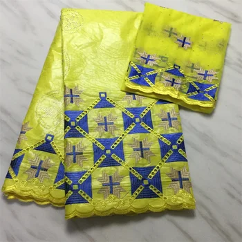 

YELLOW New Arrivals Africa Bazin Brocade Richer Getzner Stones Guinea Basin Garment lace Materials 5+2yards Per set For Dress