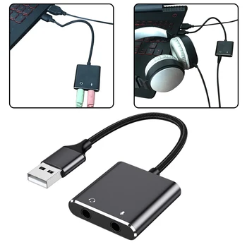 

USB Audio Adapter For Laptop External Sound Card Microphone Input High Performance Bend Resistance Braided Thread Aluminum Alloy