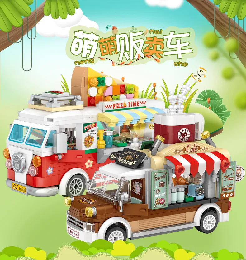 LOZ MINI Blocks City-Street-View Pizza/coffee-Shop Pressure-Relief-Toys Series Turcks