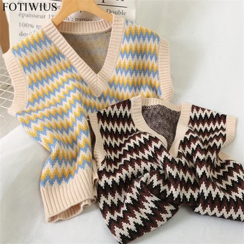 

2020 Spring Autumn Striped Sweater Vest Women V-Neck Knitted Vest Female Casual Tank Tops Sleeveless Knit Pullovers Coat