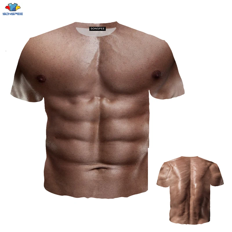 

SONSPEE Men's Summer 3D T-Shirt Digital Printing Realistic Muscle Short-Sleeved Round Neck Stranger Stuff Interesting T-Shirt