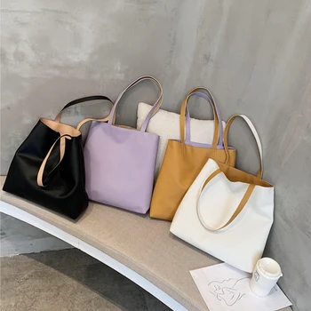 

Women Casual PU Bag Shoulder bags Girls Solid color Open closure Handbag Tote Purse Shopping bags