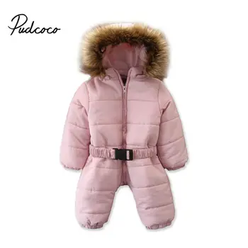 

Winter Children Outwear Baby Clothes Girls Jumpsuit Warm Plus Velvet Thickening Infant Overalls for Newborn Clothing With Belt