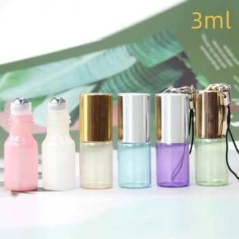 

Essential Oil Bottle Green Pink Blue Yellow 5ml 3Ml Roll On Glass Bottle Container With Pendant, refillable travel roller bottle