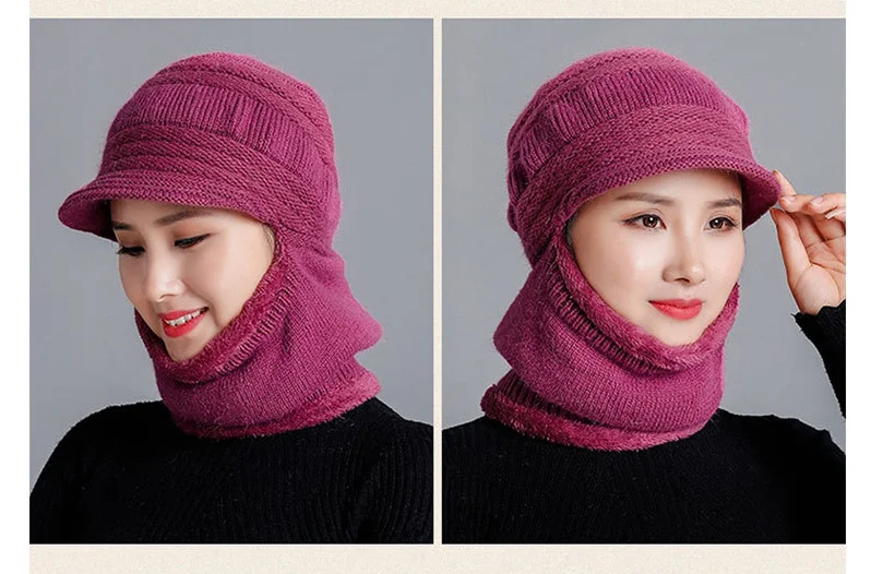 Зимние шапки Skullies Beanies, шляпа для мамы, модная женская шерстяная шапка-шарф, Балаклава, маска, шапка, вязаные шапки в полоску