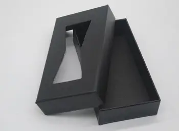 

100pcs Creative design Black cover paper packing box with plastic pvc window wig gift wallet tie packaging paper carton box SN