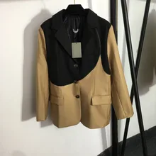 Marca de luxo outono e inverno nova cor bloqueando de volta bordado carta casaco fino encaixe manga longa terno casaco senhora do escritório