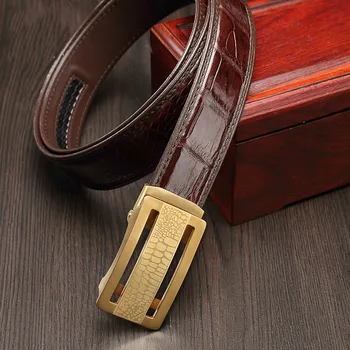 

free shipping High grade alligator leather belt for fashionable men's stainless steel buckle is and gold cinturones para hombre