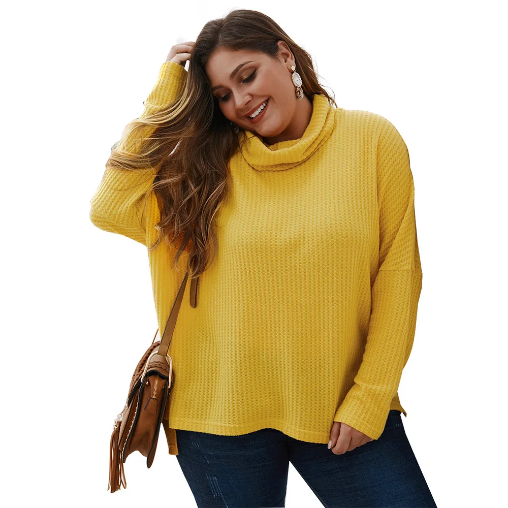 Женский трикотажный свитер с высоким воротником Желтый Свободный пуловер