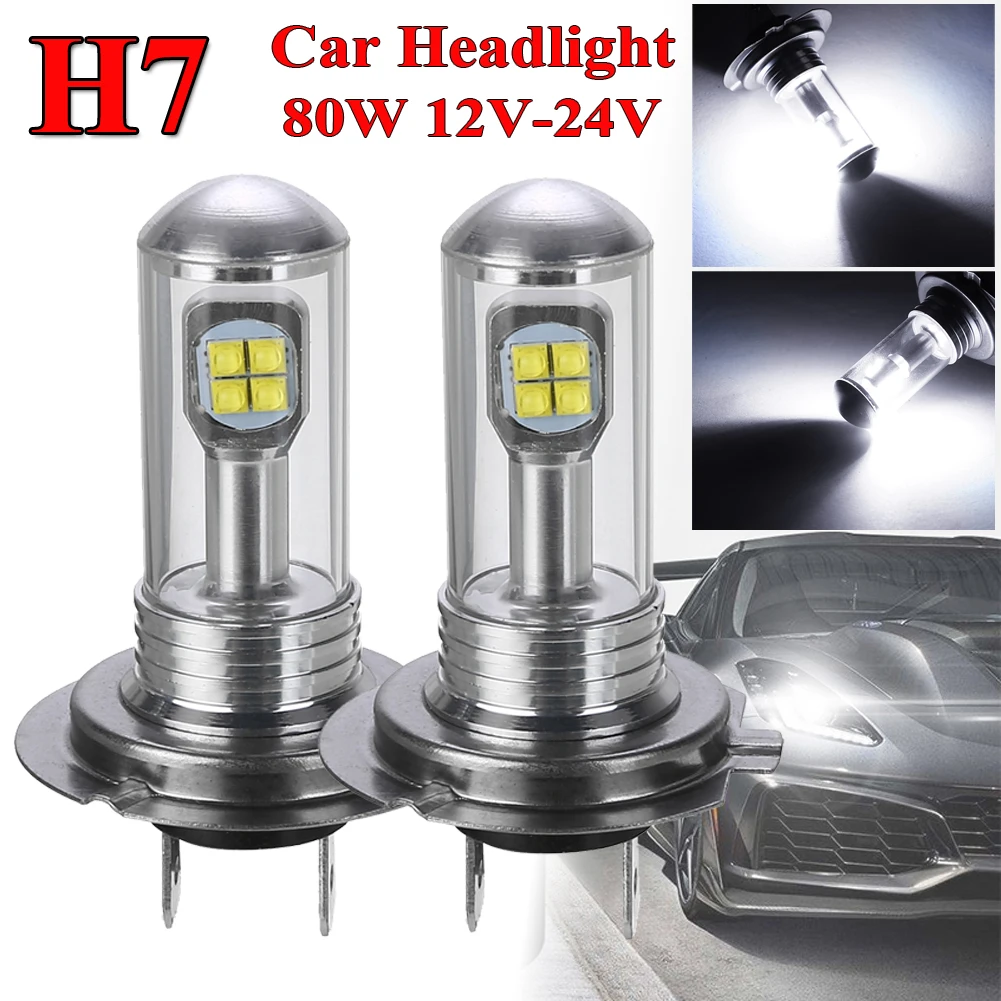 

Hot 2pcs/set H7 360 Degree Light Beam Car Headlight 80W 12V-24V 3000LM LED Fog Lihgt 6000K White Wholesale Quick delivery CSV