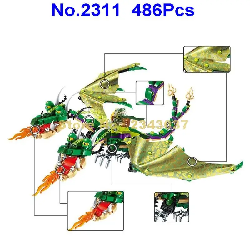 2311, 486 шт, рыцари замка войны, двуглавый дракон, якиро, 4 фигурки, обучающий строительный блок, 8 фигурок, игрушка