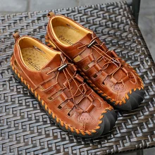 Мужские кожаные сандалии в римском стиле; пляжные мужские походные летние классические резиновые туфли ручной работы