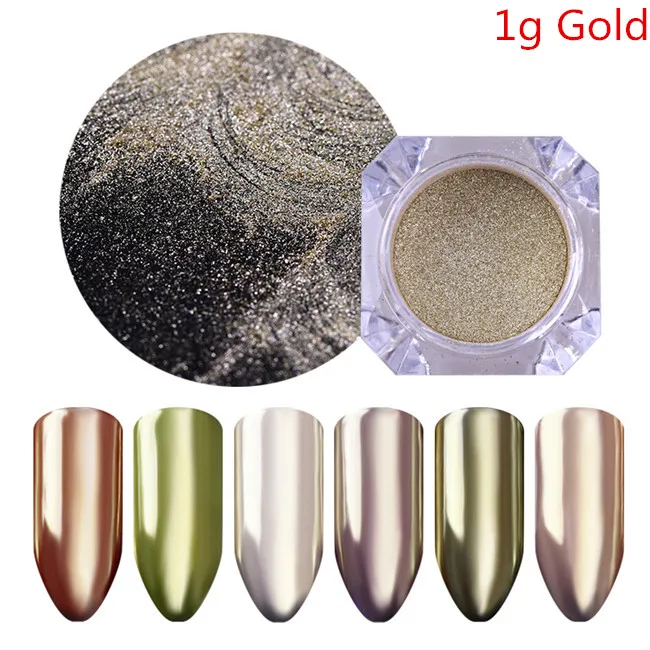 1g Gold Mirror Розовое золото, зеркальный блеск для ногтей, порошок, золото, шампань, металлический эффект, металлик, хром, пигмент, пыль, порошок, украшение ногтей, УФ-гель - Цвет: 1g Gold Mirror