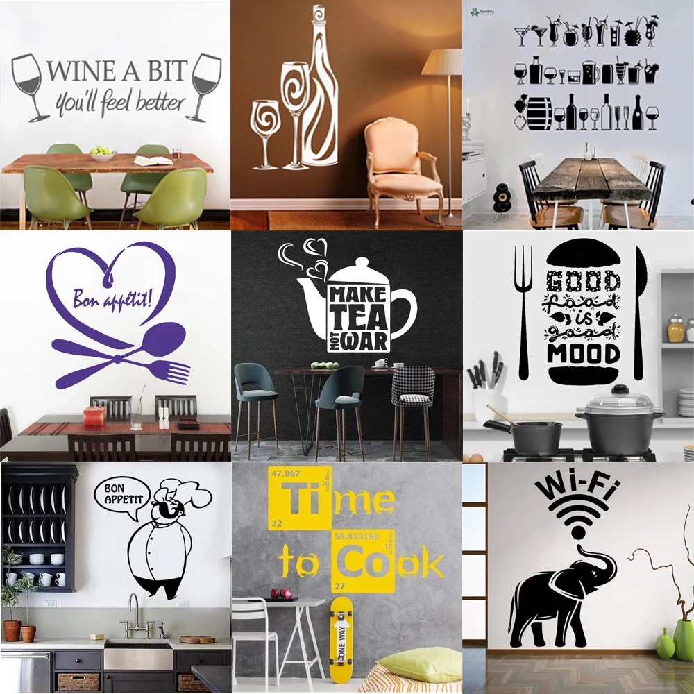 

Vinyl Wall Stickers Mural Wine Theme Winery Coffee Restaurant Decoration Home Adhesive Glass Bar Beverage Store Decals HY9981