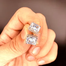 925 пробы серебряные серьги-гвоздики с двойной квадратной огранкой в винтажном стиле, AAA прозрачные CZ серьги-гвоздики для женщин, хорошее ювелирное изделие