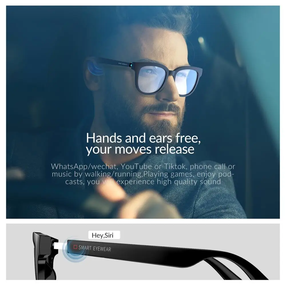 Música com Microfone 5.0 sem Fio Aikswe-óculos Inteligentes Óculos Anti-luz Azul Bluetooth Estéreo hd pk Huawei x Delicado Monster - Image 4