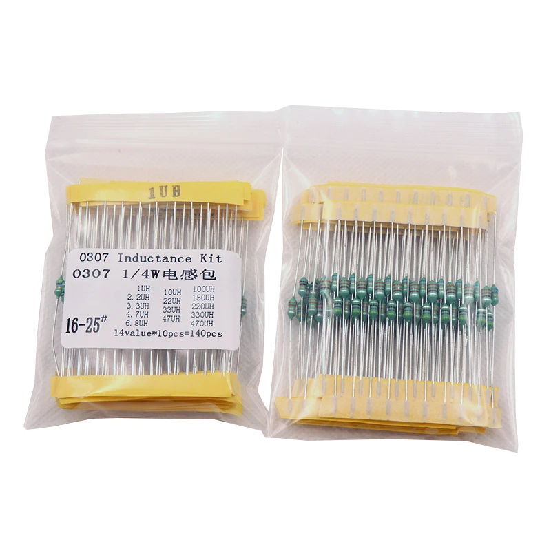 Free Shipping 0307 1uH to 470uH Inductor, 14valuesX10pcs=140pcs,,color ring Inductor Assorted Kit