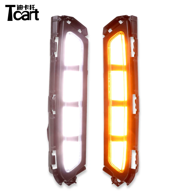 Tcart DRL для hyundai Elantra светодиодный дневные ходовые огни Дневные Противотуманные фары с желтым поворотником автомобильные аксессуары - Цвет: White and Yellow