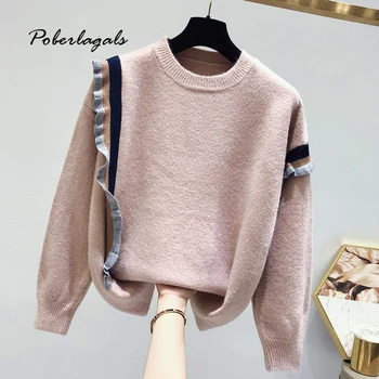 

Korean 2019 Autumn sweater women winter pullovers Knitted Cute sweet color jumper ruffles sweaters female womens clothing pull
