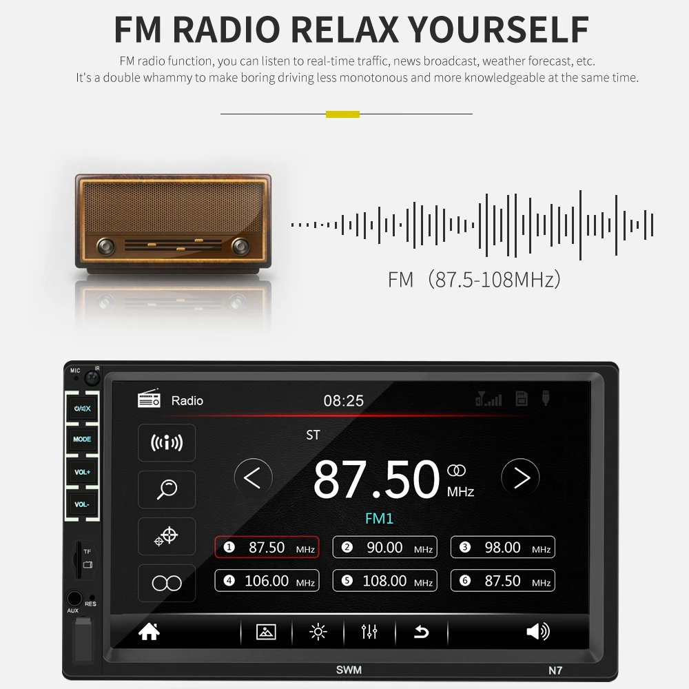 " Bluetooth стерео Мультимедиа MP5 плеер сенсорный экран авторадио FM AUX аудио головное устройство рулевое колесо управление N7 автомобильное радио