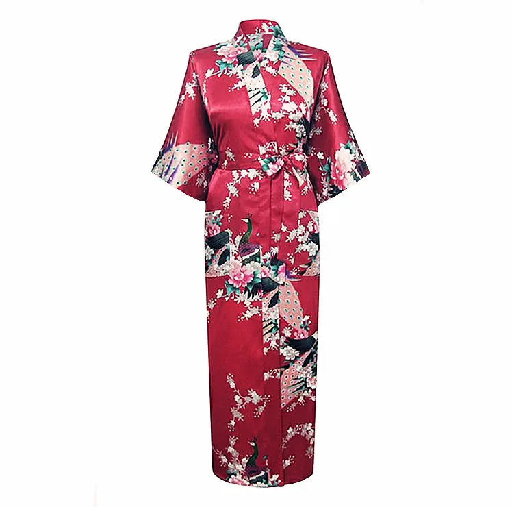 Темно-синее женское летнее кимоно халат Женское вискозное банное платье юката Ночная рубашка пижамы модный пеньюар Mujer Размер S-3XL - Цвет: Burgundy