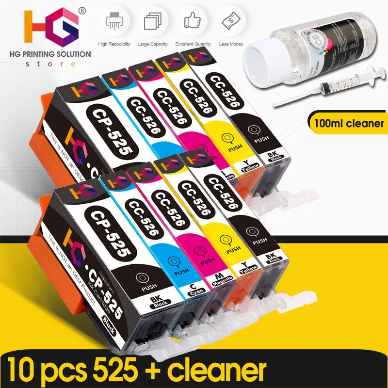 

2 SET + 100ml Cleaner PGI-525 PGI525 For Canon PIXMA IP4850 IP4950 IX6550 MG5150 MG5250 MG5350 Printer Ink Cartridges