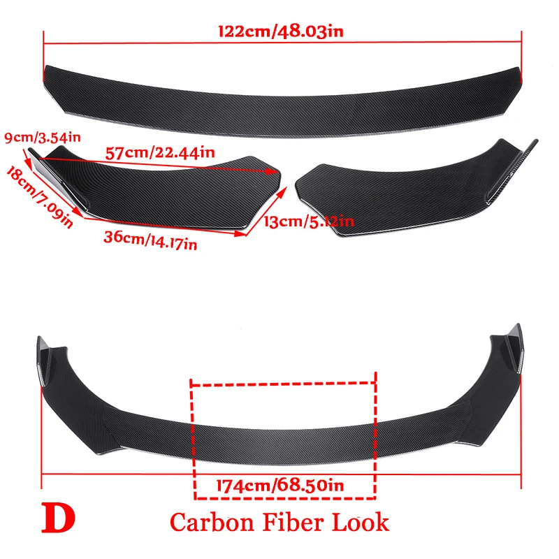 Универсальный 3 шт./компл. Посмотрите углеродного волокна/черный глянец автомобиля Нижняя передняя бампер спойлер тела комплект авто аксессуары - Цвет: D Carbon Fiber Look