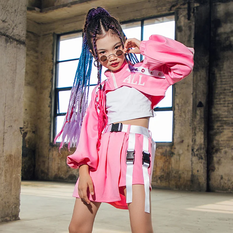 Children Costumes Kids Hip Hop Clothing Pink Street Dance Suit Autumn Jazz