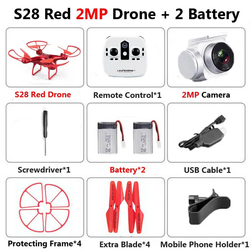 S28 Профессиональный беспилотник с камерой 1080P HD WiFi FPV высота удерживает широкий угол 20 мин полета RC Квадрокоптер Вертолет игрушки X5C XY4 - Цвет: Red 2MP 2B Foam