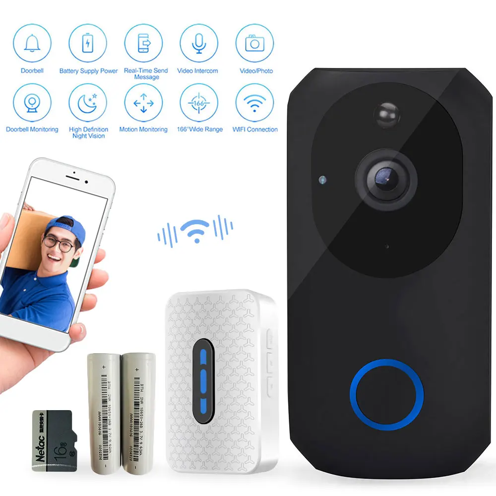 1080P wifi Визуальный дверной звонок высокой четкости умный электронный дверной звонок с внутренним приемником многофункциональный домашний помощник безопасности