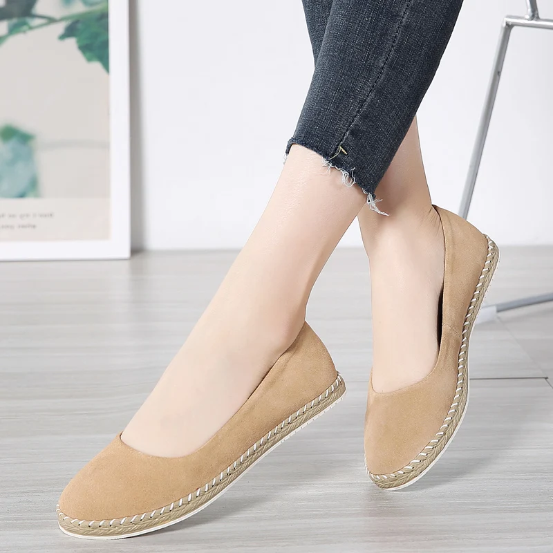 

Plardin Women Plus Size Handmade Leather Splicing Flats Moccasins Loafers Ballet Flats Women Comfortable Soft Casual Shoes