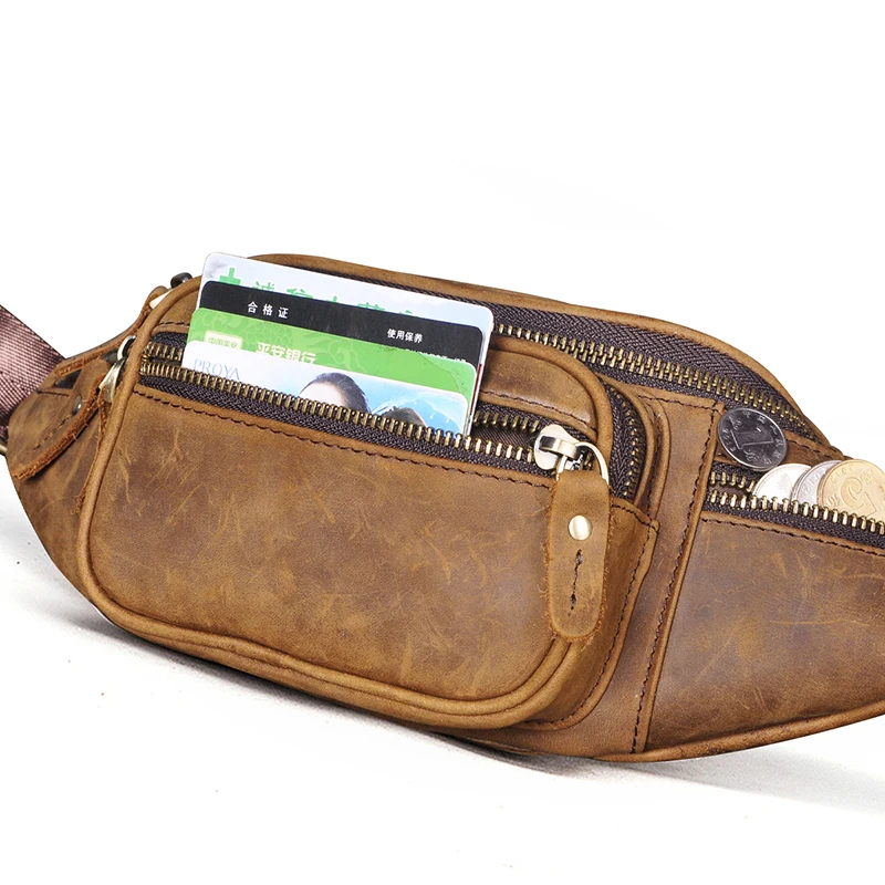 Hustý reálný kůže pánský cross-body závěs komora pack design cestovní cigareta telefon pouzdro pouch cestovní fanny pás pás brašna muži 346