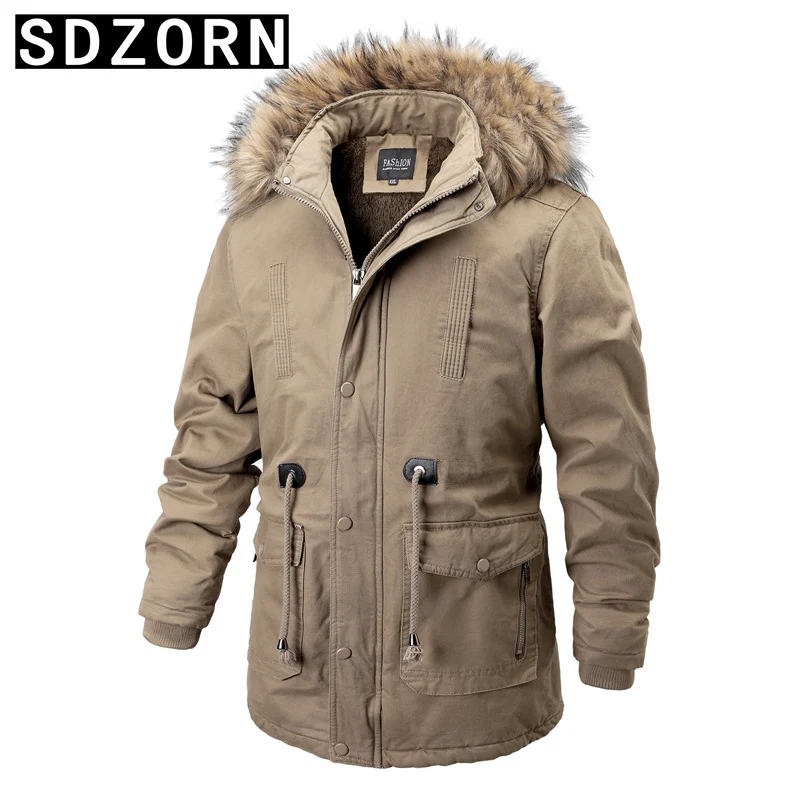 SDZORN хлопковое мужское зимнее пальто с капюшоном флисовые плотные теплые куртки зимние ветрозащитные пальто