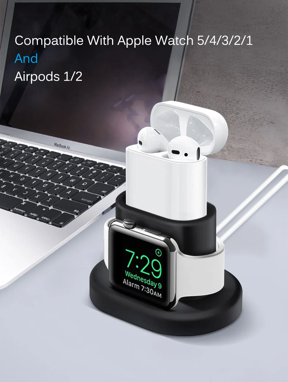 Зарядная док-станция Держатель для Airpods 1 2 и Apple Watch силиконовая мини Портативная настольная Зарядная база iWatch Беспроводная зарядная станция