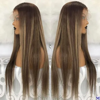 

360 Frontal PrePlucked Highlight Blonde Brown 13X6 Lace Front Human Hair Wigs with Bleached Knots Indian Silk Base Full Lace Wig