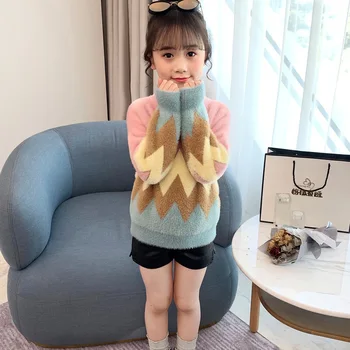

2020 New Winter Girls Clothing Children Fashion Imitation Mink Sweater Thickened Loose Sweater Girls Tide Toddler Girl Clothes 8