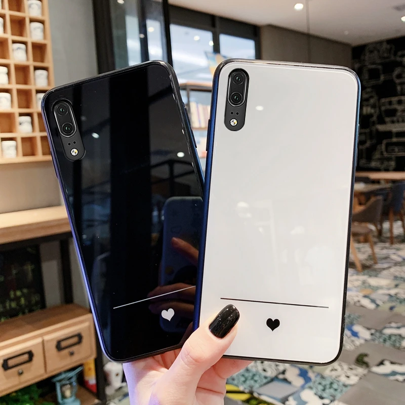 

For Huawei Nova 6 se 5t Case Simple Slim Heart Hard Tempered glass soft Silicone Cover For Huawei Nova 5 5i pro 6 se phone funda