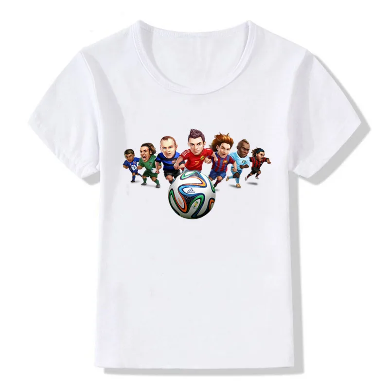 Новая футболка с футбольным дизайном Топ для маленьких мальчиков и девочек, летняя KT-1979 с короткими рукавами и круглым вырезом